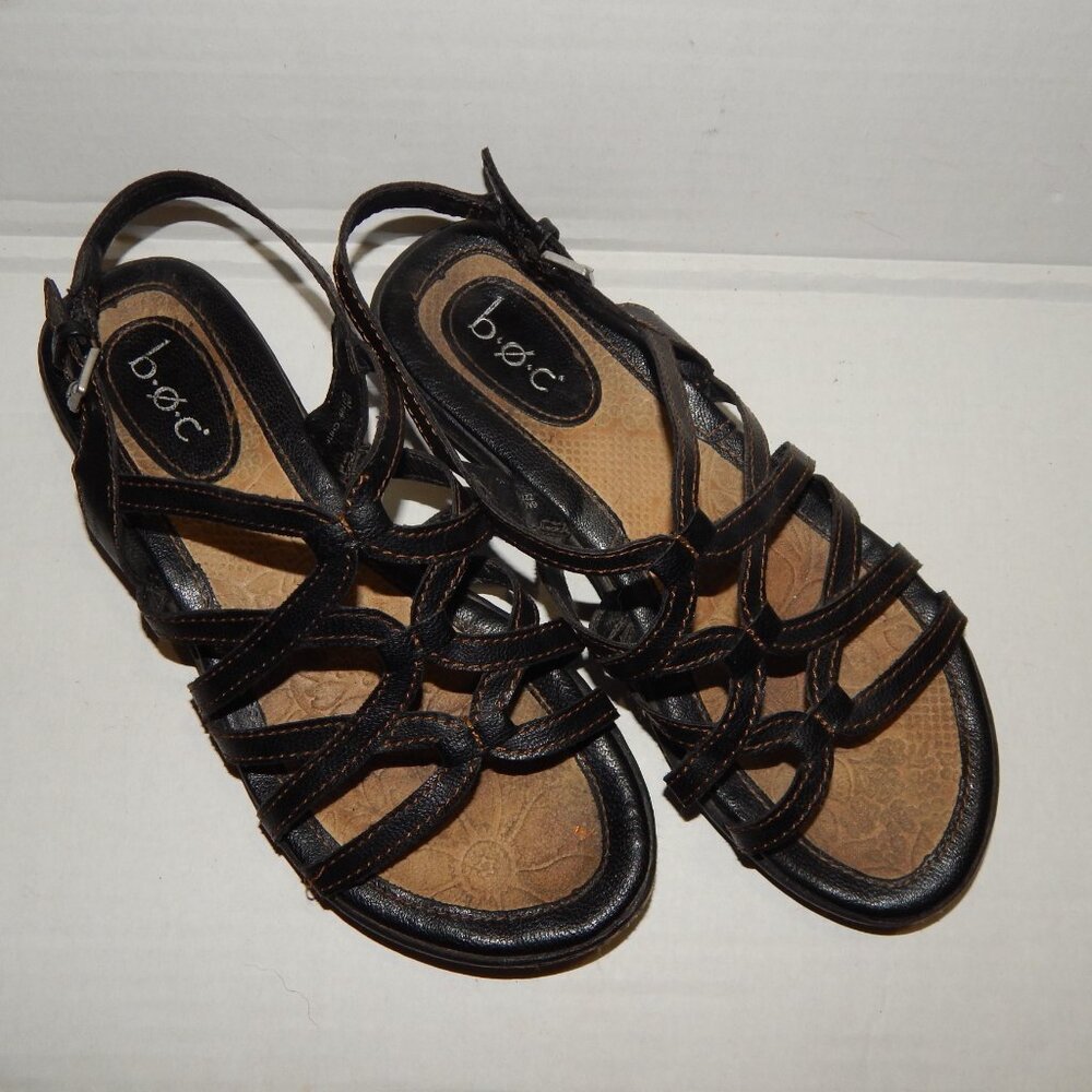 BOC 6M Black Strappy Sandals with Ankle Strap - Faux Leather - Picture 6 of 8